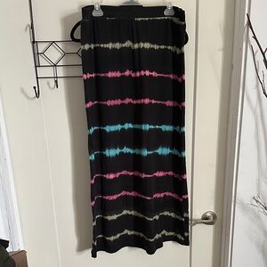 International INC Company Chic Black Maxi Skirt with Vibrant Stripes XL